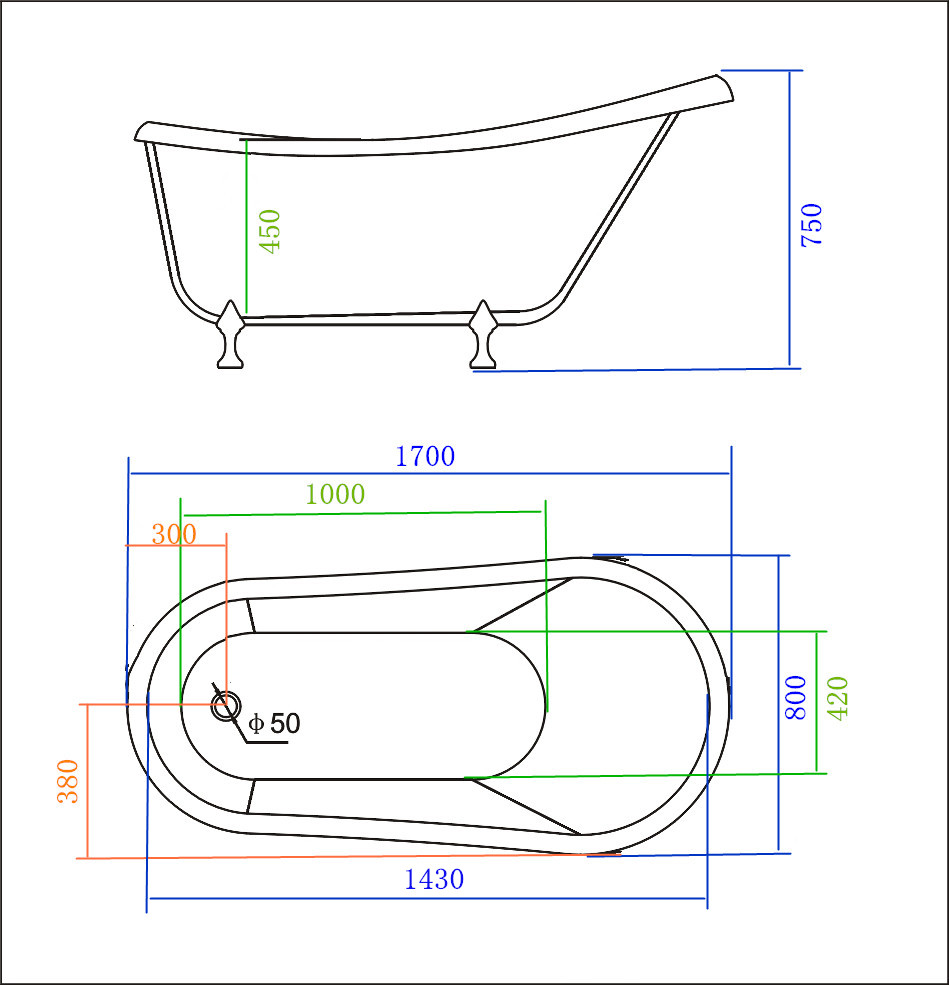 Acrylic Freestanding Claw Bathtub 4