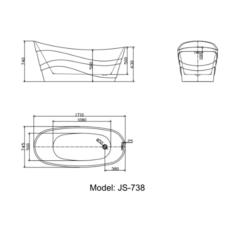 Customized acrylic freestanding tub JS-738B for home use (1)