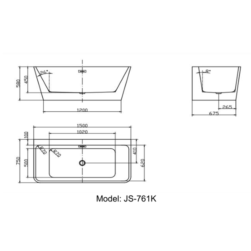 Modern Style and Top-Quality Acrylic Material Bathtub JS-761K (1)